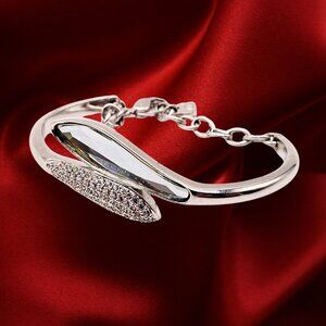 Swarovski Crystal Bangle Bracelet Silver-Tone Marquise Crystal Pavé Accent